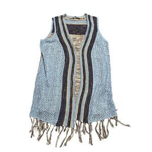 Hannah bohemian sweater vest fringe blue XL